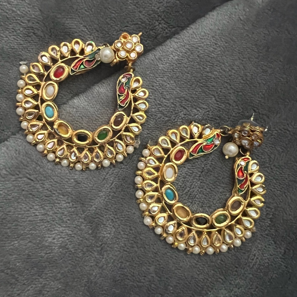 Indian Pakistani Multi-color Kundan Earrings